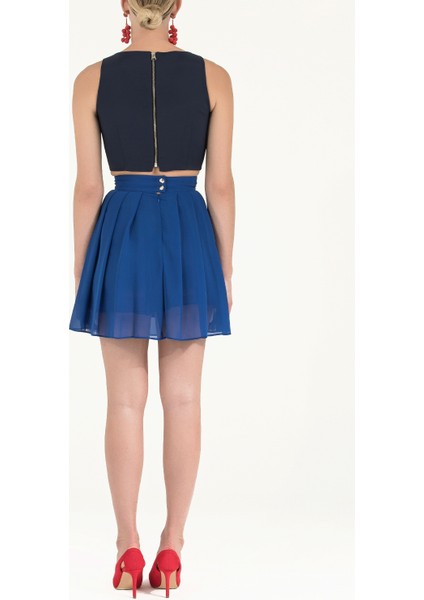 Turkuaz Piliseli Mini Etek 80452