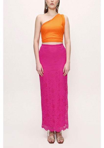 Fuşya Dantel Etek 81186