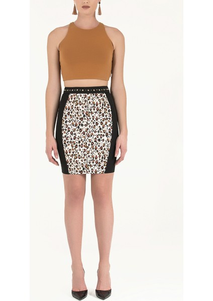 Leopar Kemeri Aksesuarlı Desenli Etek 80532