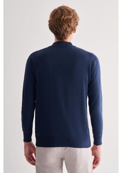 Indigo Mavi Yarım Balıkçı Yaka Cepsiz Comfort Fit Classic Pamuklu Triko Kazak 1012255001 indirimleri