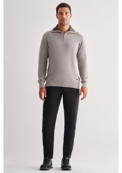 Gri Fermuarlı Yarım Balıkçı Uzun Kol Cepsiz Comfort Fit Casual Pamuklu Triko Kazak 1012255204 fiyatları