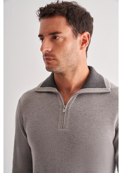 Gri Fermuarlı Yarım Balıkçı Uzun Kol Cepsiz Comfort Fit Casual Pamuklu Triko Kazak 1012255204 fırsatları