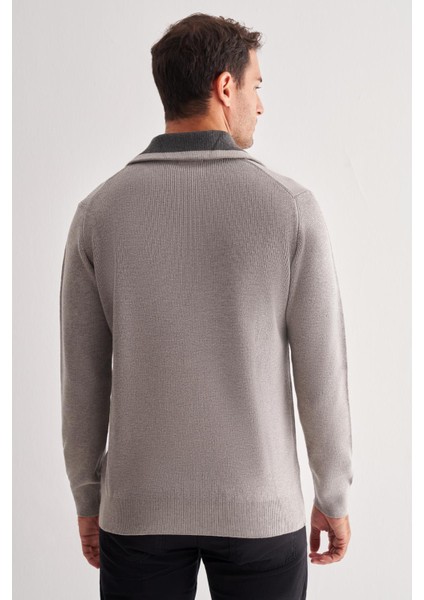 Gri Fermuarlı Yarım Balıkçı Uzun Kol Cepsiz Comfort Fit Casual Pamuklu Triko Kazak 1012255204 indirimleri