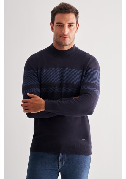 Koyu Lacivert Yarım Balıkçı Yaka Uzun Kol Cepsiz Comfort Fit Pamuklu Triko Kazak 1012255213 modelleri