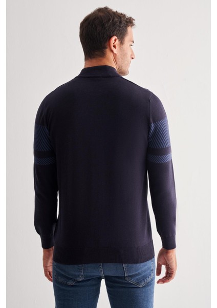 Koyu Lacivert Yarım Balıkçı Yaka Uzun Kol Cepsiz Comfort Fit Pamuklu Triko Kazak 1012255213 indirimleri