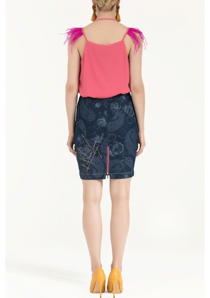 Lacivert Taşlı Denim Etek 80638