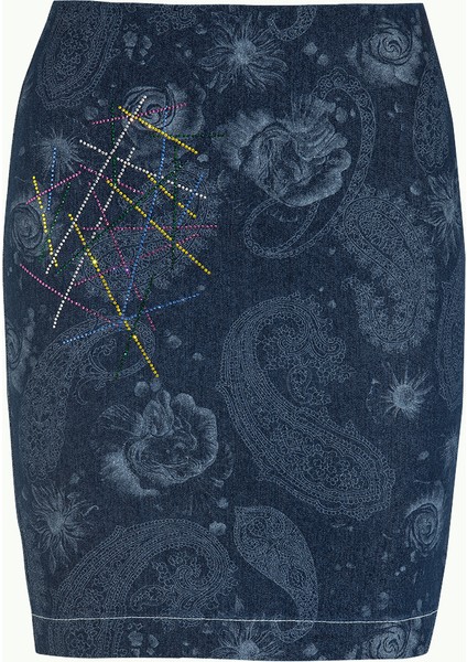 Lacivert Taşlı Denim Etek 80638