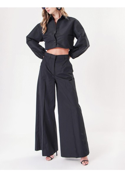 Siyah Beli Lastikli Bol Kesim Pantolon 41629