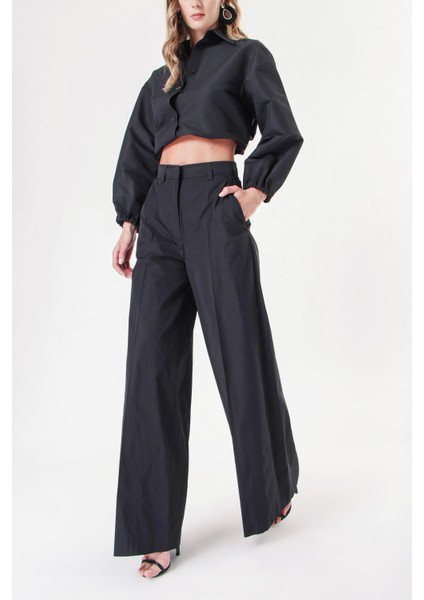 Siyah Beli Lastikli Bol Kesim Pantolon 41629