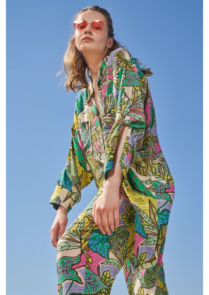 Desenli Beli Lastikli Bol Kesim Pantolon 41602
