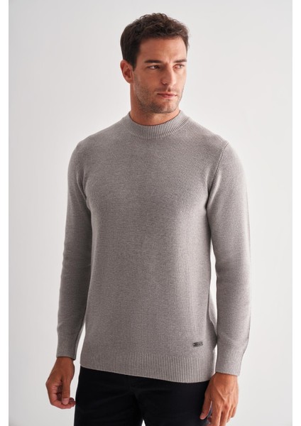 Gri Yarım Balıkçı Yaka Uzun Kol Cepsiz Comfort Fit Casual Pamuklu Triko Kazak 1012255203