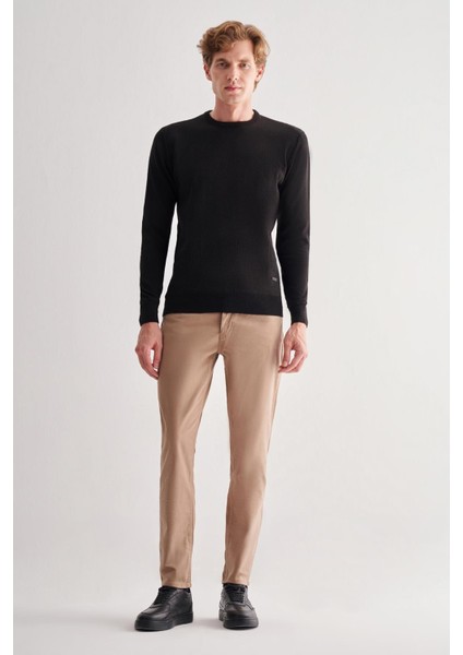 Siyah Bisiklet Yaka Uzun Kol Cepsiz Comfort Fit Pamuklu Triko Kazak 1012255220 fiyatları