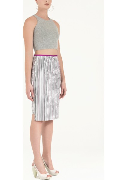 Siyah Beyaz Çizgili Pamuk Etek 80383