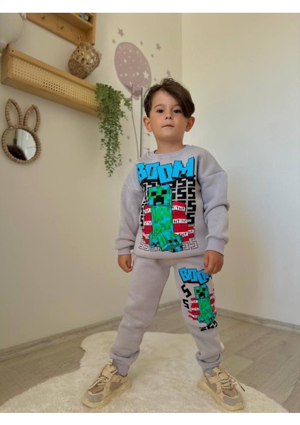 Erkek Çocuk Craf Modelli 3 Iplik Şardonlu Eşofman Takımı