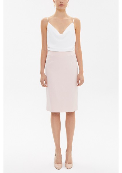 Pembe Diz Altı Düz Dar Etek 81119