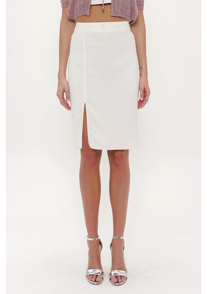 Ekru Yüksek Bel Kalem Etek 80629