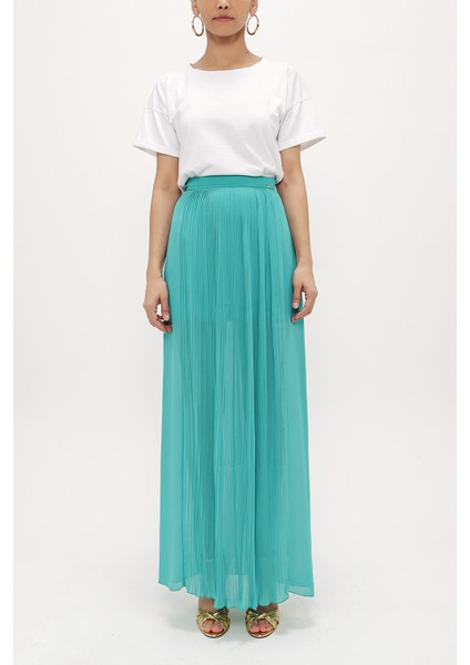 Su Yeşili Piliseli Şifon Etek 80513