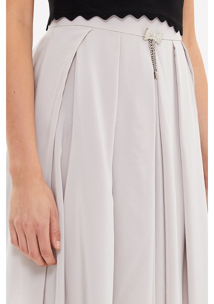 Gri Pileli Ipek Etek 80401