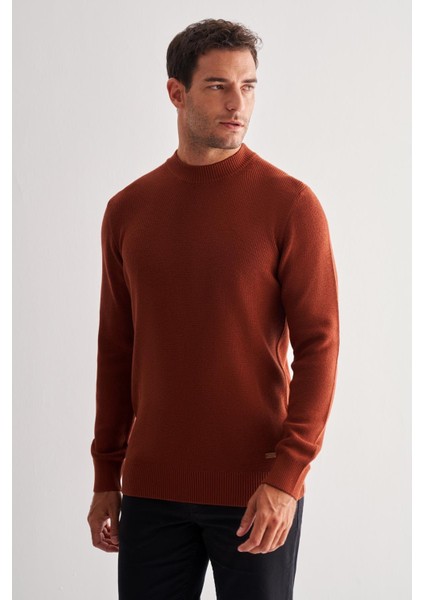 Taba Yarım Balıkçı Yaka Uzun Kol Cepsiz Comfort Fit Casual Pamuklu Triko Kazak 1012255203