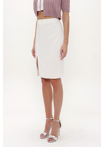 Ekru Yüksek Bel Kalem Etek 80629