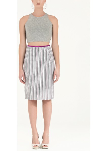 Siyah Beyaz Çizgili Pamuk Etek 80383