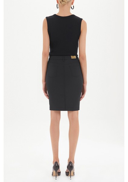 Siyah Likra Kumaş Diz Üstü Etek 80622