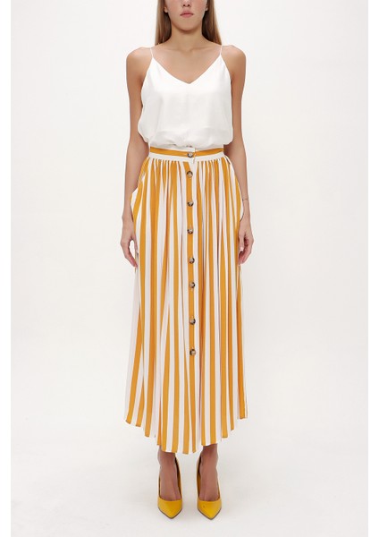 Hardal Düğmeli ve Büzgülü Etek 81052