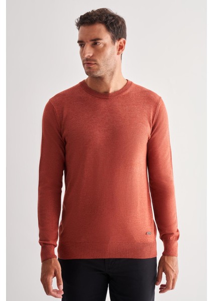Gül Kurusu Bisiklet Yaka Cepsiz Comfort Fit Classic Pamuklu Triko Kazak 1012255006