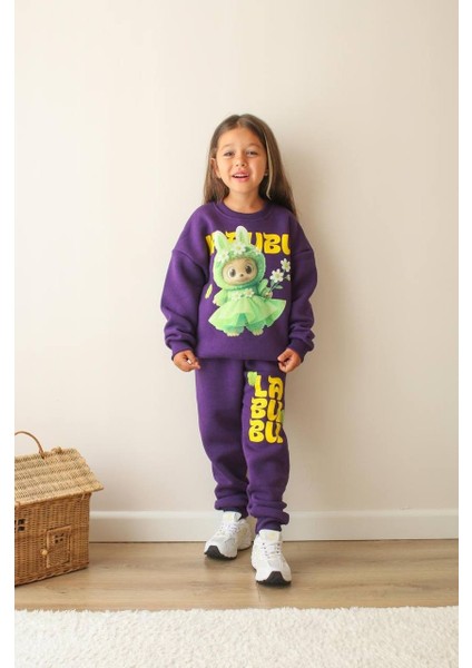 Kız Çocuk Labubu Modelli 3 Iplik Şardonlu Eşofman Takımı fiyatları