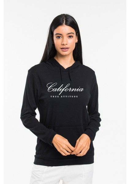 Kadın Kapşonlu Rahat Kalıp Ince El Yazılı Californıa Baskılı Swetashırt SPR24SWK121 fiyatları