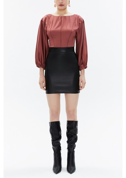Siyah Yuksek Bel Mini Etek 81147