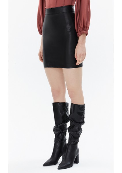 Siyah Yuksek Bel Mini Etek 81147 modelleri