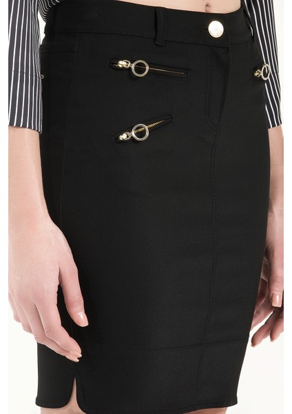 Siyah Fermuarlı Dar Kesim Etek 80528