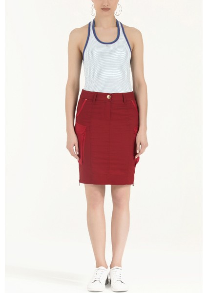 Bordo Ipek Kumaş Mixli Dar Kesim Etek 80552