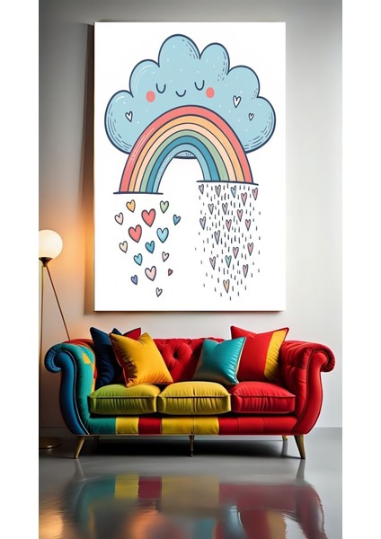 Çocuk Odası Kreş Kalpli Gökkuşağı Ev Duvar Salon Güzellik Salonu Ofis Dükkan Dekarasyon Kanvas Tablo