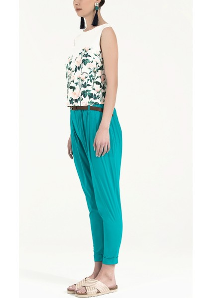 Su Yeşili Bol Kesim Pamuk Pantolon 40687 fiyatları