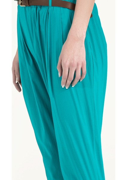 Su Yeşili Bol Kesim Pamuk Pantolon 40687 modelleri