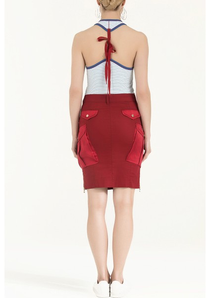 Bordo Ipek Kumaş Mixli Dar Kesim Etek 80552