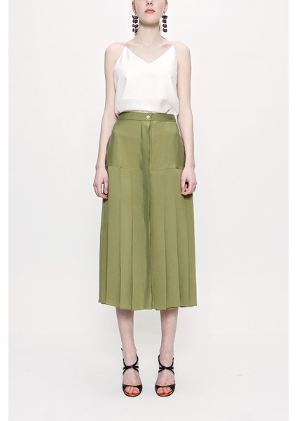Haki Pile Detaylı Uzun Etek 81178