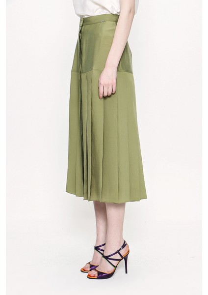 Haki Pile Detaylı Uzun Etek 81178 modelleri