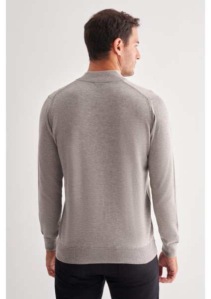 Gri Fermuarlı Dik Yaka Uzun Kol Cepsiz Comfort Fit Classic Pamuklu Triko Kazak 1012255201 indirimleri