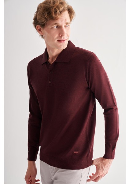 Bordo Polo Yaka Cepsiz Comfort Fit Classic Pamuklu Triko Kazak 1012255007 modelleri