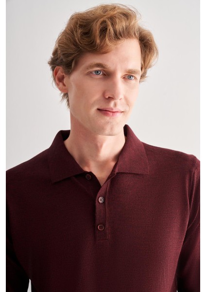 Bordo Polo Yaka Cepsiz Comfort Fit Classic Pamuklu Triko Kazak 1012255007 fırsatları