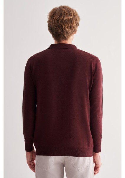 Bordo Polo Yaka Cepsiz Comfort Fit Classic Pamuklu Triko Kazak 1012255007 indirimleri