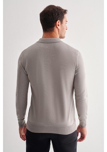 Açık Gri Fermuarlı Polo Yaka Uzun Kol Cepsiz Comfort Fit Pamuklu Triko Kazak 1012255223 indirimleri