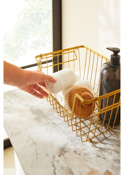 2'li Altın Renk Metal Sepet Set 32 x 22 x 16 / 33 x 27 x 20 cm fiyatları