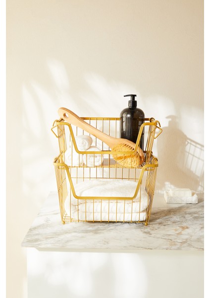 2'li Altın Renk Metal Sepet Set 32 x 22 x 16 / 33 x 27 x 20 cm fırsatları