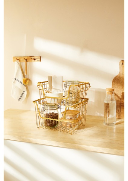 2'li Altın Renk Metal Sepet Set 32 x 22 x 16 / 33 x 27 x 20 cm indirimleri