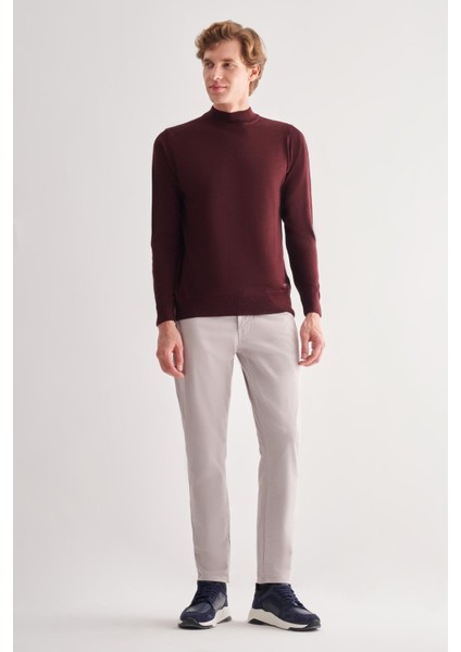 Bordo Yarım Balıkçı Yaka Cepsiz Comfort Fit Classic Pamuklu Triko Kazak 1012255001 fiyatları