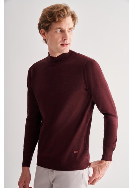 Bordo Yarım Balıkçı Yaka Cepsiz Comfort Fit Classic Pamuklu Triko Kazak 1012255001 modelleri